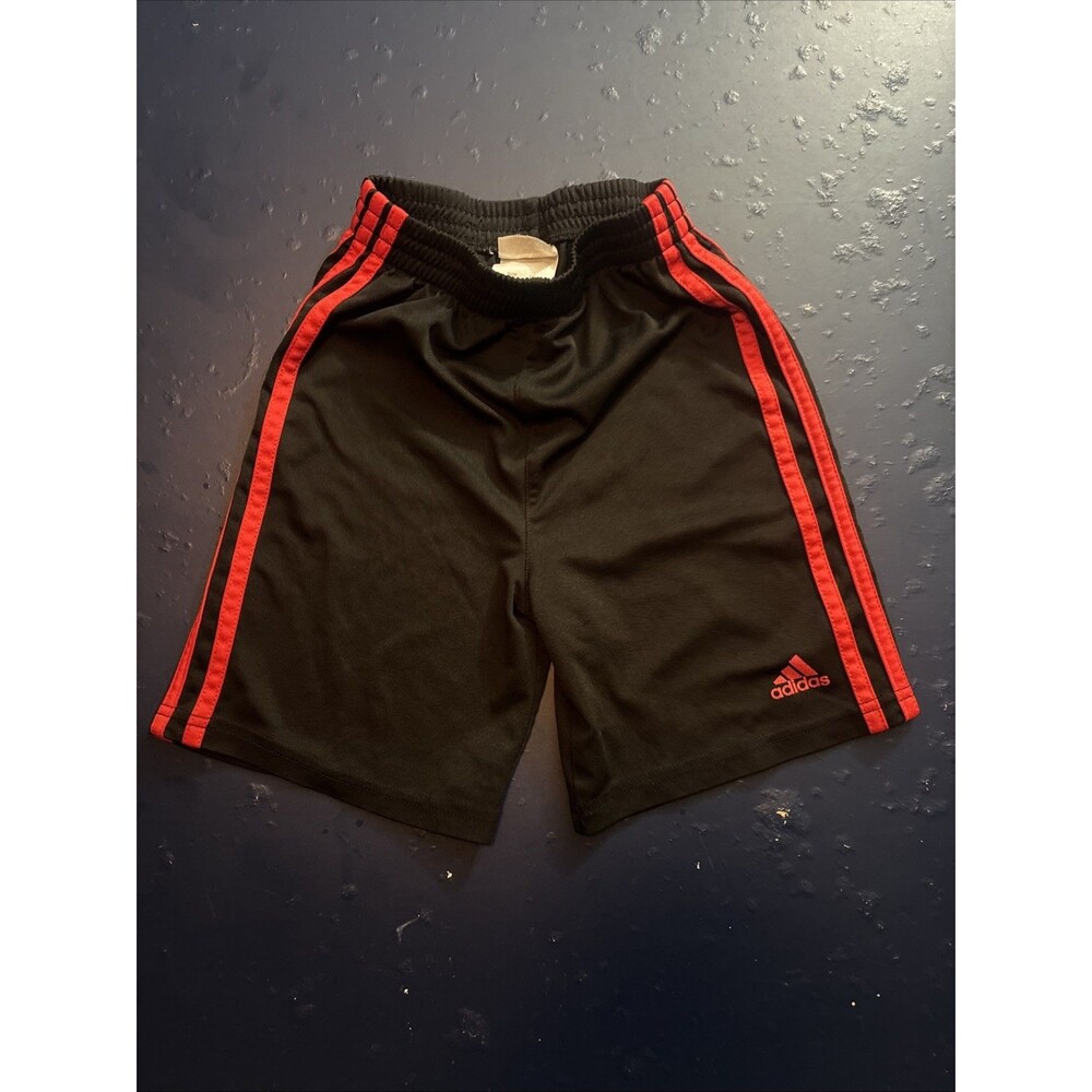 NEW-ADIDAS-Boys Black/red Mesh Athletic Shorts SZ: 5
